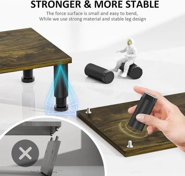 Alt view image 4 of 7 - Dual Monitor Stand Riser, Monitor Stand with Adjustable Length and Angle, Wood Monitor Stand for Desk, Monitor Riser for 2 Monitors with Storage Space