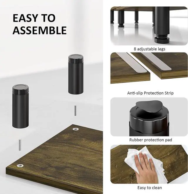 Alt view image 6 of 7 - Dual Monitor Stand Riser, Monitor Stand with Adjustable Length and Angle, Wood Monitor Stand for Desk, Monitor Riser for 2 Monitors with Storage Space