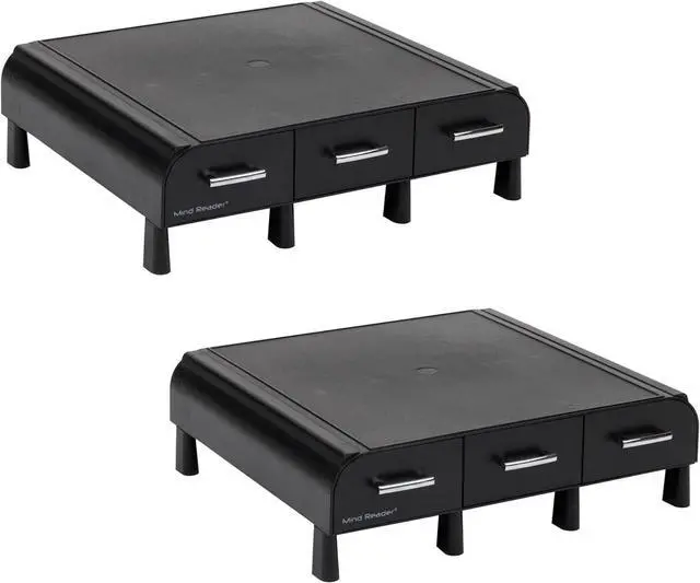 Alt view image 7 of 7 - Mind Reader Monitor Stand, 3 Storage Drawers, Desktop Organizer, Riser, Office, 13.5"L x 13"W x 4"H, Set of 2, Black