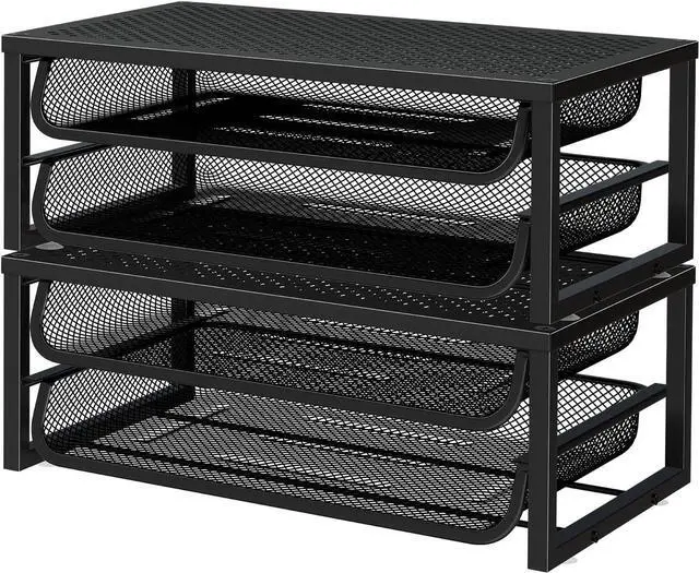 Alt view image 4 of 7 - 2 Pack 2-Tier Metal Monitor Stand Riser and Computer Desk Organizer with 2 Drawer for Laptop, Computer, iMac, Black
