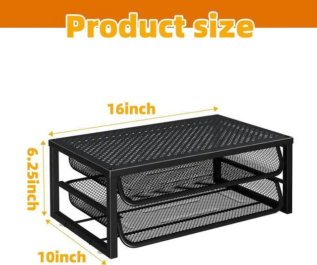 Alt view image 3 of 7 - 2 Pack 2-Tier Metal Monitor Stand Riser and Computer Desk Organizer with 2 Drawer for Laptop, Computer, iMac, Black