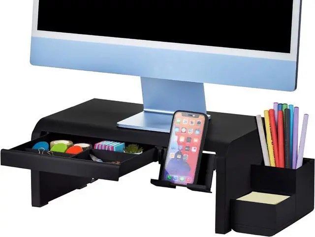 Main image of Bostitch Konnect Adjustable Monitor Riser with Drawer, Cell Phone Stand & Pencil Holder, Laptop Stand for Desk, 4 Height Levels, Cable Management & Rubber Feet