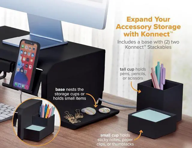 Alt view image 3 of 7 - Bostitch Konnect Adjustable Monitor Riser with Drawer, Cell Phone Stand & Pencil Holder, Laptop Stand for Desk, 4 Height Levels, Cable Management & Rubber Feet