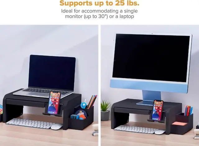 Alt view image 7 of 7 - Bostitch Konnect Adjustable Monitor Riser with Drawer, Cell Phone Stand & Pencil Holder, Laptop Stand for Desk, 4 Height Levels, Cable Management & Rubber Feet