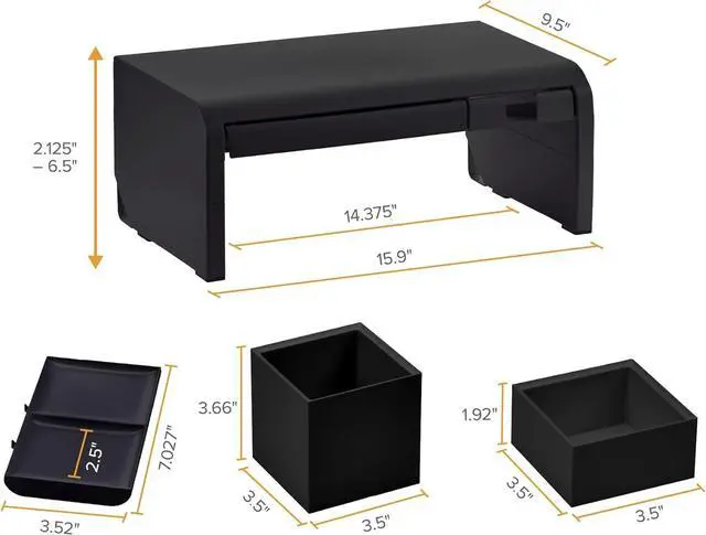 Alt view image 6 of 7 - Bostitch Konnect Adjustable Monitor Riser with Drawer, Cell Phone Stand & Pencil Holder, Laptop Stand for Desk, 4 Height Levels, Cable Management & Rubber Feet