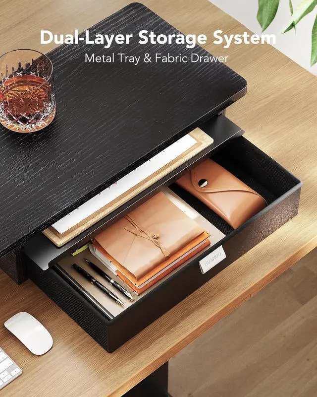 Alt view image 7 of 7 - HUANUO Large Dual Monitor Stand with Drawer, Wood Monitor Stand Riser for 2 Monitors with Storage & Cable Management, Desktop Organizer up to 55" fit Monitor, Computer, TV, Printer