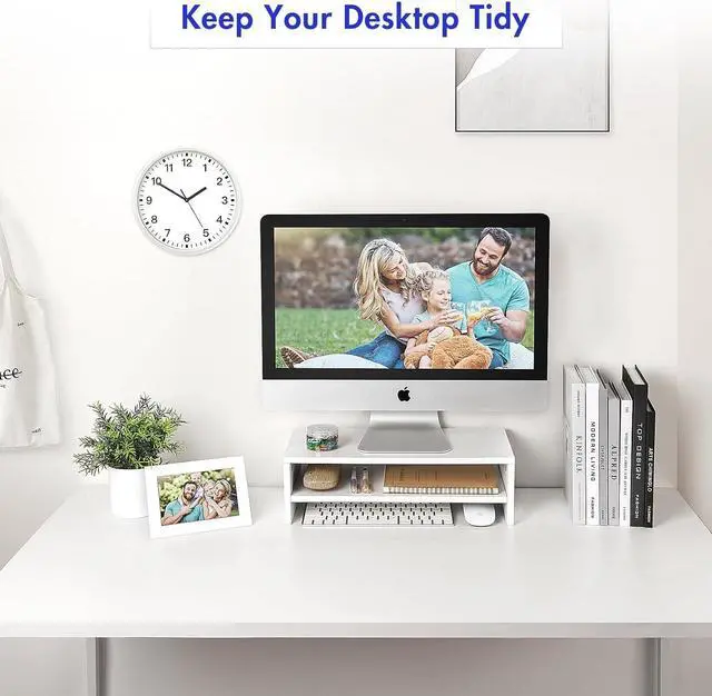 Alt view image 4 of 7 - BEYGORM White Monitor Stand Riser for Desk,2 Tiers Wood Desk Shelf Computer Screen Stand with Storage for Desktop Laptop/Screen/TV/PC/Printer,Multifunctional Desktop Organizer 16.5 x 7.8 x 5.2 inch