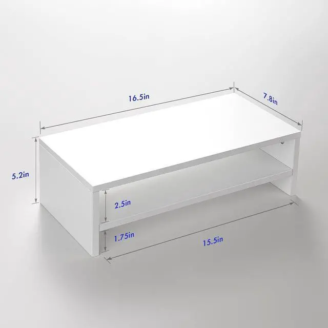 Alt view image 7 of 7 - BEYGORM White Monitor Stand Riser for Desk,2 Tiers Wood Desk Shelf Computer Screen Stand with Storage for Desktop Laptop/Screen/TV/PC/Printer,Multifunctional Desktop Organizer 16.5 x 7.8 x 5.2 inch