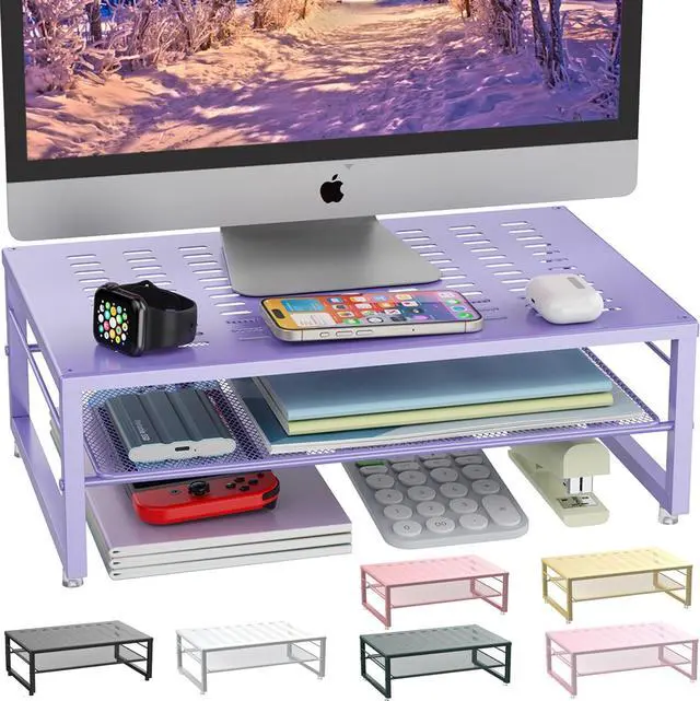 Main image of gianotter 2-Tier Metal Monitor Stand Riser, Office Desk Storage Organizer for Computer Monitor, Laptop, Printer, Office Supplies (Purple)