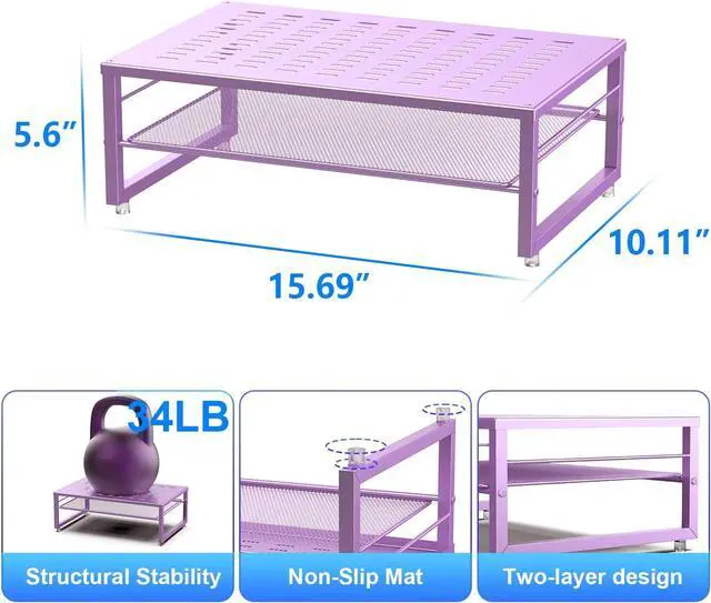 Alt view image 4 of 7 - gianotter 2-Tier Metal Monitor Stand Riser, Office Desk Storage Organizer for Computer Monitor, Laptop, Printer, Office Supplies (Purple)