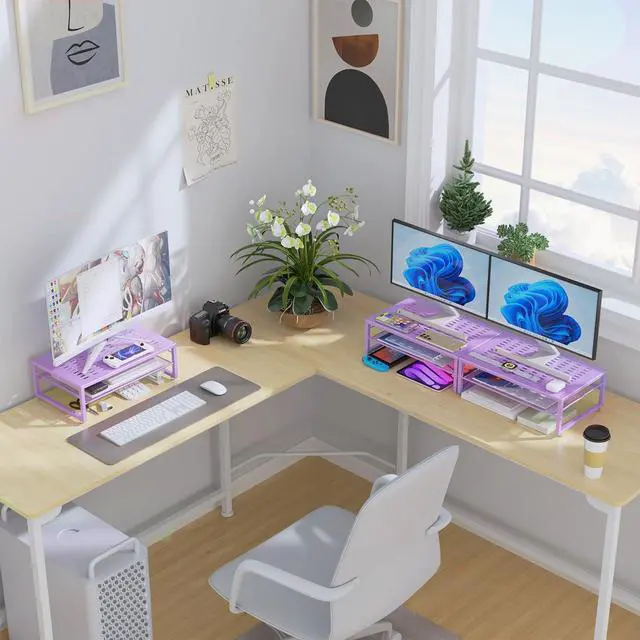 Alt view image 6 of 7 - gianotter 2-Tier Metal Monitor Stand Riser, Office Desk Storage Organizer for Computer Monitor, Laptop, Printer, Office Supplies (Purple)