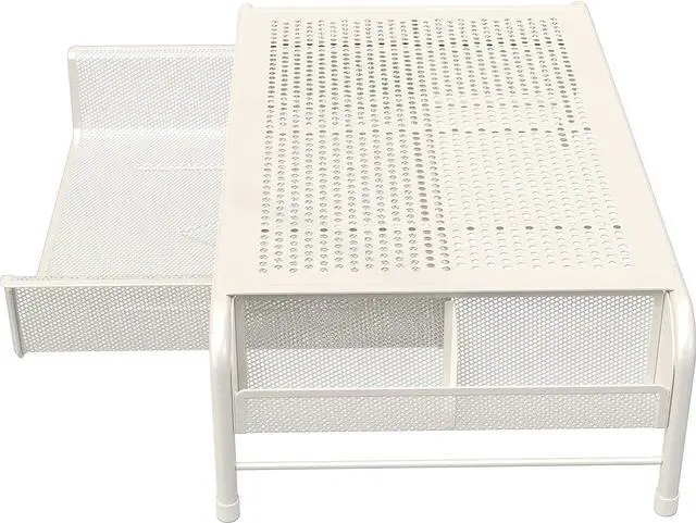 Alt view image 3 of 5 - Simple Houseware Metal Desk Monitor Stand Riser with Organizer Drawer, White