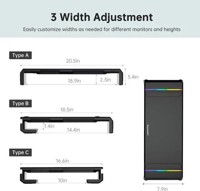 Alt view image 4 of 7 - Heymaster Monitor Stand for Desk, Gaming Monitor Riser with RGB Light, Foldable Computer Monitor Stand Riser, Desk Organizers and Accessories for Desktop, Printer (Black)