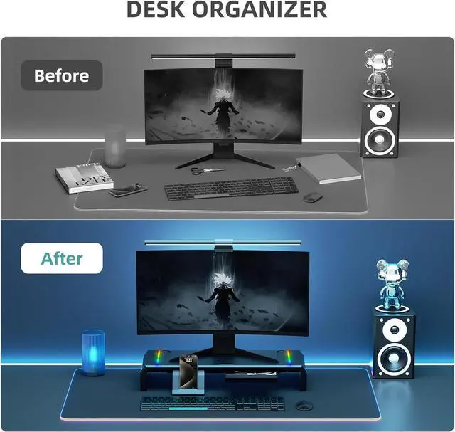 Alt view image 6 of 7 - Heymaster Monitor Stand for Desk, Gaming Monitor Riser with RGB Light, Foldable Computer Monitor Stand Riser, Desk Organizers and Accessories for Desktop, Printer (Black)