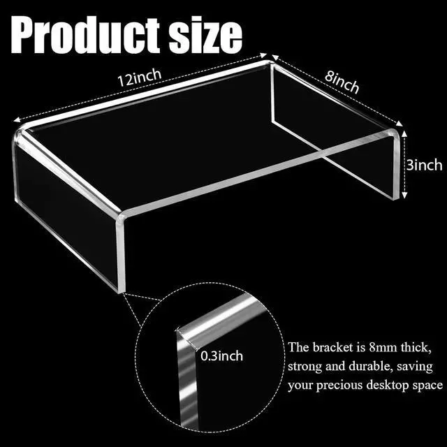 Alt view image 2 of 6 - Jetec 2 Pcs Acrylic Monitor Stand Desktop Video Acrylic Monitor Riser Desk Shelf Computer Stand for Laptop TV Computer Screen Desk Organizer Teacher's Day Supplies (Clear, 12 x 8 x 3 Inch)