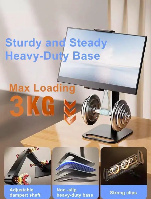 Alt view image 3 of 7 - Portable Monitor Holder for 12-17.3 Inch Screen Desk Holder Metal Stand 16 Inch Universal Expandable Display Base 12.9inch Tablet Stand Adjustable Portable Monitor Desktop Clamp Stand