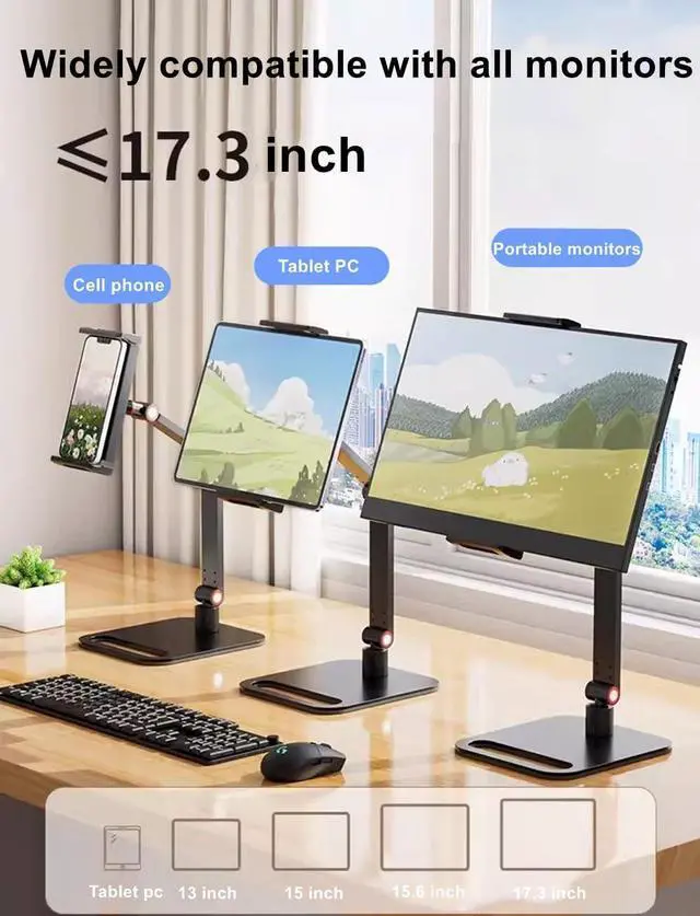 Alt view image 4 of 7 - Portable Monitor Holder for 12-17.3 Inch Screen Desk Holder Metal Stand 16 Inch Universal Expandable Display Base 12.9inch Tablet Stand Adjustable Portable Monitor Desktop Clamp Stand