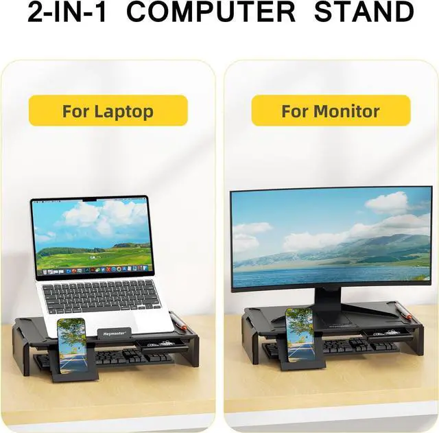 Alt view image 2 of 7 - Monitor Stand for Desk, 2-IN-1 Foldable Laptop Stand, Computer Monitor Stand Riser, Desk Organizers and Accessories for Desktop, Laptop (Black)