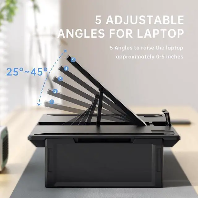 Alt view image 3 of 7 - Monitor Stand for Desk, 2-IN-1 Foldable Laptop Stand, Computer Monitor Stand Riser, Desk Organizers and Accessories for Desktop, Laptop (Black)