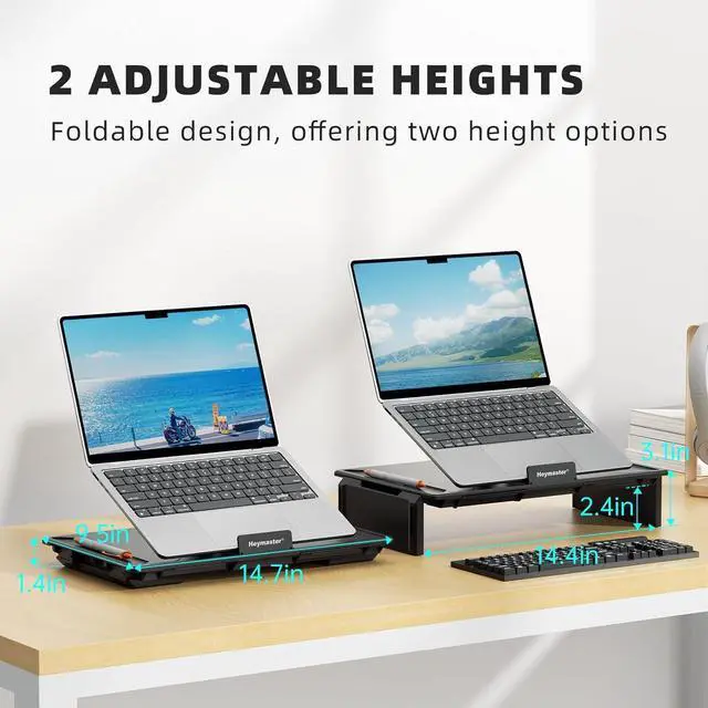 Alt view image 4 of 7 - Monitor Stand for Desk, 2-IN-1 Foldable Laptop Stand, Computer Monitor Stand Riser, Desk Organizers and Accessories for Desktop, Laptop (Black)