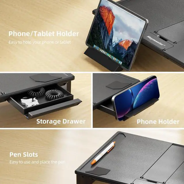 Alt view image 5 of 7 - Monitor Stand for Desk, 2-IN-1 Foldable Laptop Stand, Computer Monitor Stand Riser, Desk Organizers and Accessories for Desktop, Laptop (Black)