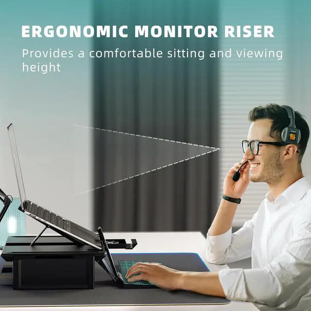 Alt view image 6 of 7 - Monitor Stand for Desk, 2-IN-1 Foldable Laptop Stand, Computer Monitor Stand Riser, Desk Organizers and Accessories for Desktop, Laptop (Black)