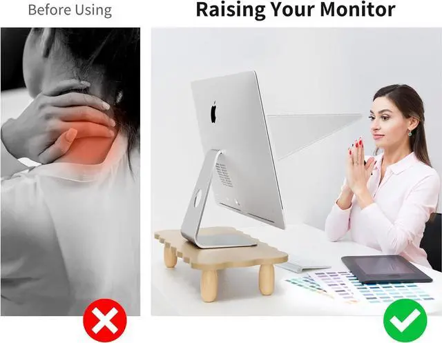 Alt view image 3 of 7 - Monitor Stand Riser,Cookie-Shaped Sturdy Wood Computer Monitor Stand, Monitor Stand Riser, Multi-Purpose Desktop Organizer Riser for Computer,Laptop,Printer,TV,khaki