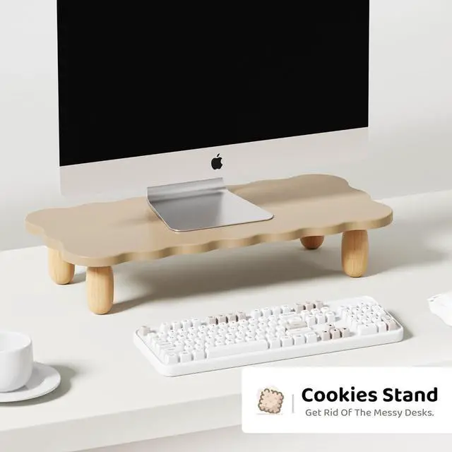 Alt view image 4 of 7 - Monitor Stand Riser, Cookie-Shaped Sturdy Wood Computer Monitor Riser, Laptop Monitor Stand, Multi-Purpose Desktop Organizer Riser for Computer, Laptop, Printer, TV, khaki