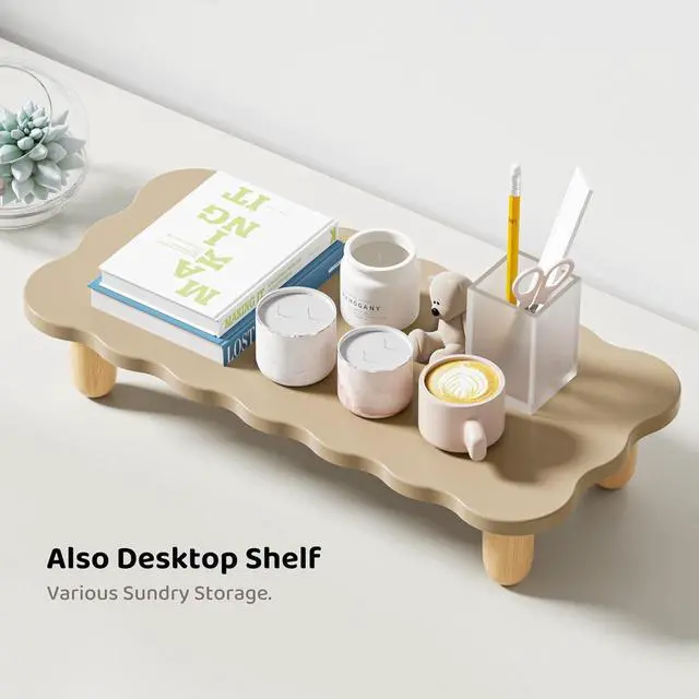 Alt view image 5 of 7 - Monitor Stand Riser,Cookie-Shaped Sturdy Wood Computer Monitor Stand, Monitor Stand Riser, Multi-Purpose Desktop Organizer Riser for Computer,Laptop,Printer,TV,khaki