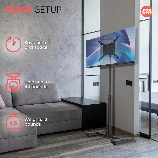 Alt view image 6 of 7 - CTA Height Adjustable TV Stand  CTA VESA-Compatible Universal Floor Stand for TVs & Monitors 13-42-inch up to 44 lbs. - Black (ADD-DMHA)