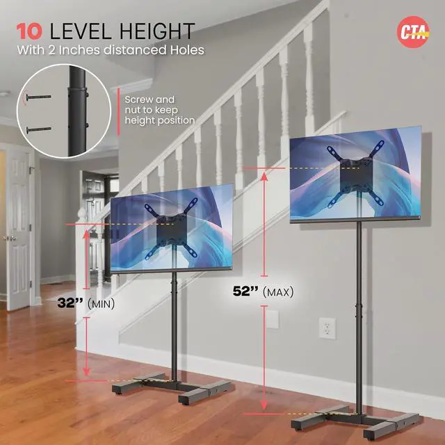 Alt view image 3 of 7 - CTA Height Adjustable TV Stand  CTA VESA-Compatible Universal Floor Stand for TVs & Monitors 13-42-inch up to 44 lbs. - Black (ADD-DMHA)