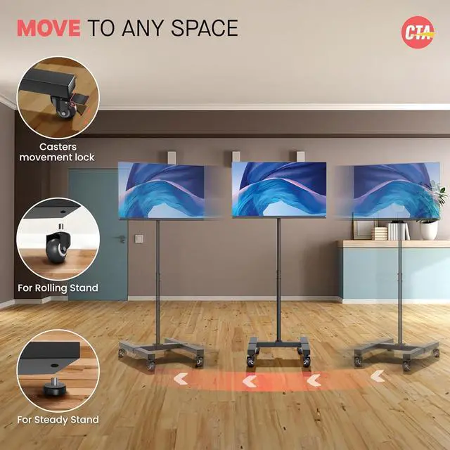 Alt view image 4 of 7 - CTA Height Adjustable TV Stand  CTA VESA-Compatible Universal Floor Stand for TVs & Monitors 13-42-inch up to 44 lbs. - Black (ADD-DMHA)