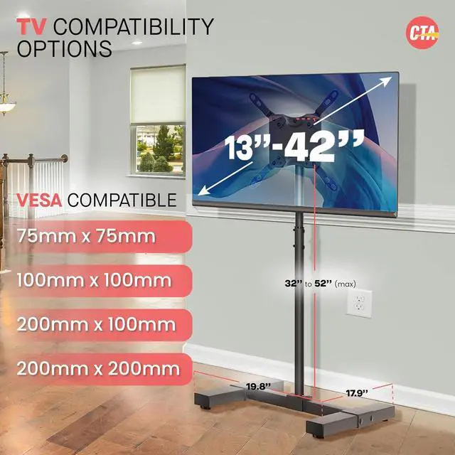 Alt view image 5 of 7 - CTA Height Adjustable TV Stand  CTA VESA-Compatible Universal Floor Stand for TVs & Monitors 13-42-inch up to 44 lbs. - Black (ADD-DMHA)