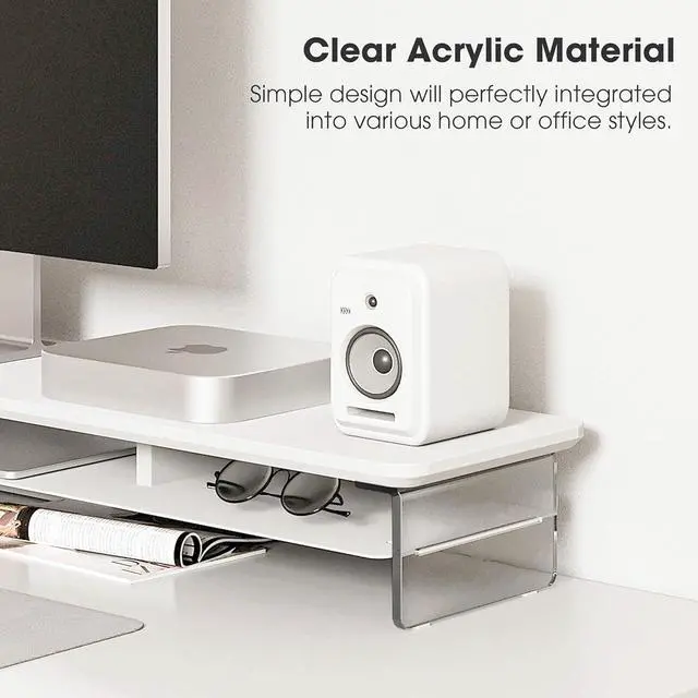 Alt view image 4 of 7 - Fenge Acrylic Monitor Stand Riser, 42.5 Inches Acrylic Clear Dual Monitor Stand with Metal Storage, 2 Tier Acrylic Computer Riser for Desk, Clear Laptop Stand for PC, Laptop, Printer, TV