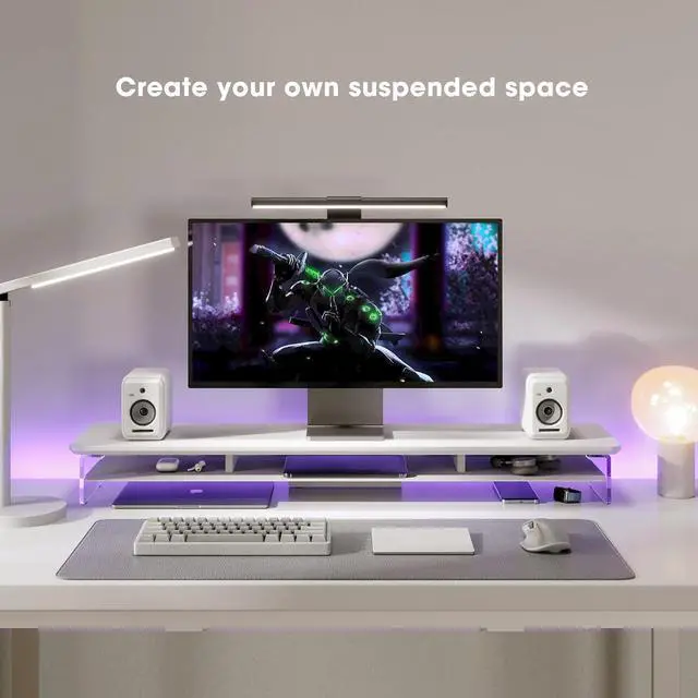 Alt view image 7 of 7 - Fenge Acrylic Monitor Stand Riser, 42.5 Inches Acrylic Clear Dual Monitor Stand with Metal Storage, 2 Tier Acrylic Computer Riser for Desk, Clear Laptop Stand for PC, Laptop, Printer, TV