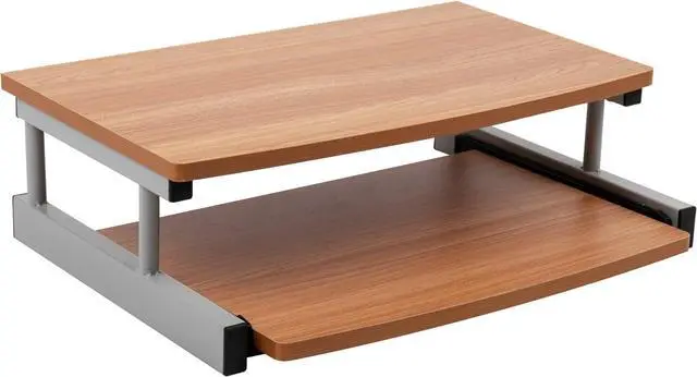Alt view image 7 of 7 - Mind Reader Monitor Stand, Sliding Keyboard Drawer, Laptop, Riser, Office, Wood/Metal, 20" L x 14.75" W x 5.9" H, Brown, Silver
