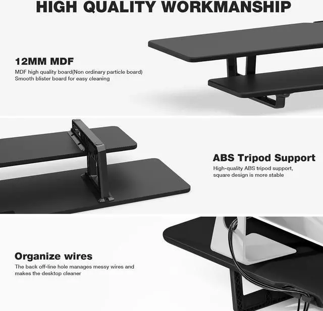 Alt view image 4 of 7 - Dual Monitor Stand, 2-Tier Wood Monitor Riser with Storage Organizer and Cable Management, Black