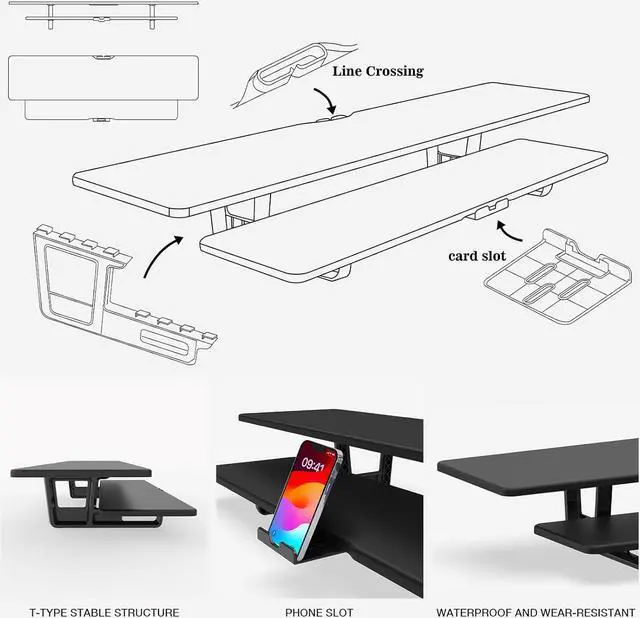 Alt view image 7 of 7 - Dual Monitor Stand, 2-Tier Wood Monitor Riser with Storage Organizer and Cable Management, Black