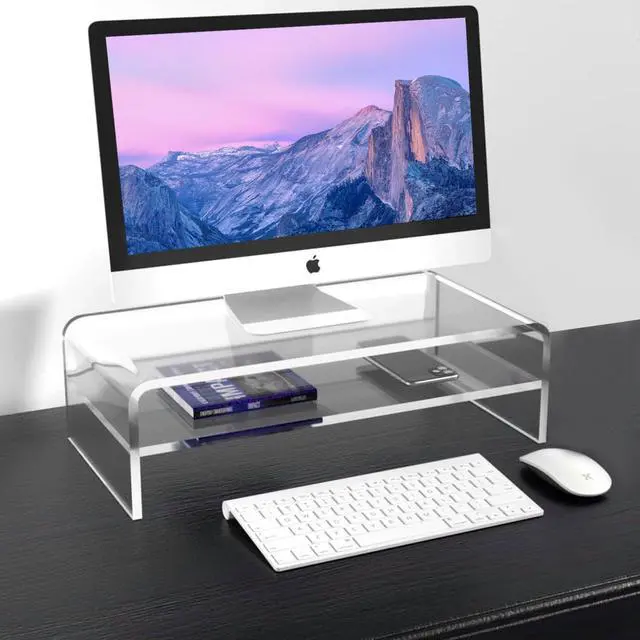Alt view image 5 of 6 - Acrylic Monitor Stand, 2 Tier Computer Monitor Stand Riser16 inch Acrylic Computer Monitor Stand Riser for iMac, PC, Desktop, Laptop, TV Screen with Extra Storage Space Home Office