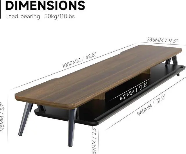 Alt view image 4 of 7 - Dual Monitor Stand, Monitor Stands Riser for 2 monitors, 42.5 Inch Wood Desk Shelf with Storage Organizer and Cable Management for Office Desk Accessories