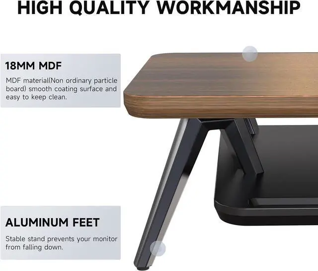 Alt view image 5 of 7 - Dual Monitor Stand, Monitor Stands Riser for 2 monitors, 42.5 Inch Wood Desk Shelf with Storage Organizer and Cable Management for Office Desk Accessories