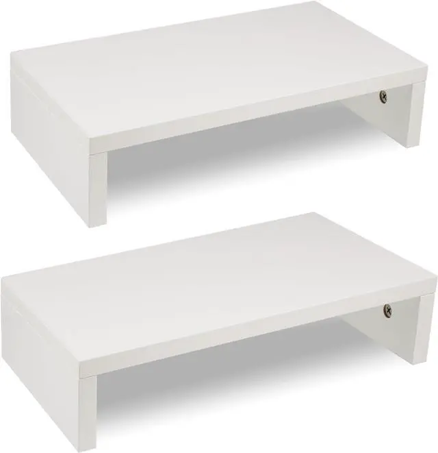 Main image of Computer Monitor Stand Riser Wood 2 Pack Dual Monitor Stand Riser for 2 Monitors Shelf Stand Desk Organizers for PC Screen White