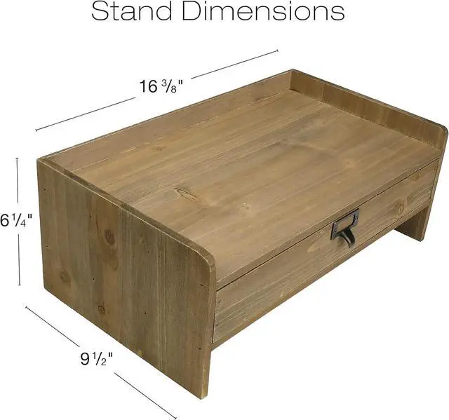 Alt view image 3 of 6 - Excello Global Products Wooden Monitor Stand: Includes Drawer for Desktop Organization of Notebooks, Pens, Pencils & Office Supplies (Brown)
