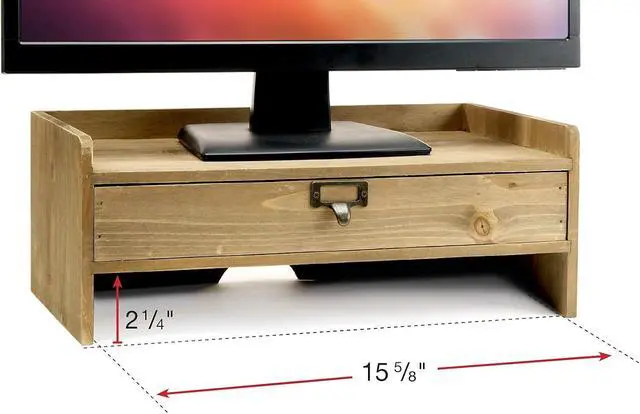Alt view image 5 of 6 - Excello Global Products Wooden Monitor Stand: Includes Drawer for Desktop Organization of Notebooks, Pens, Pencils & Office Supplies (Brown)