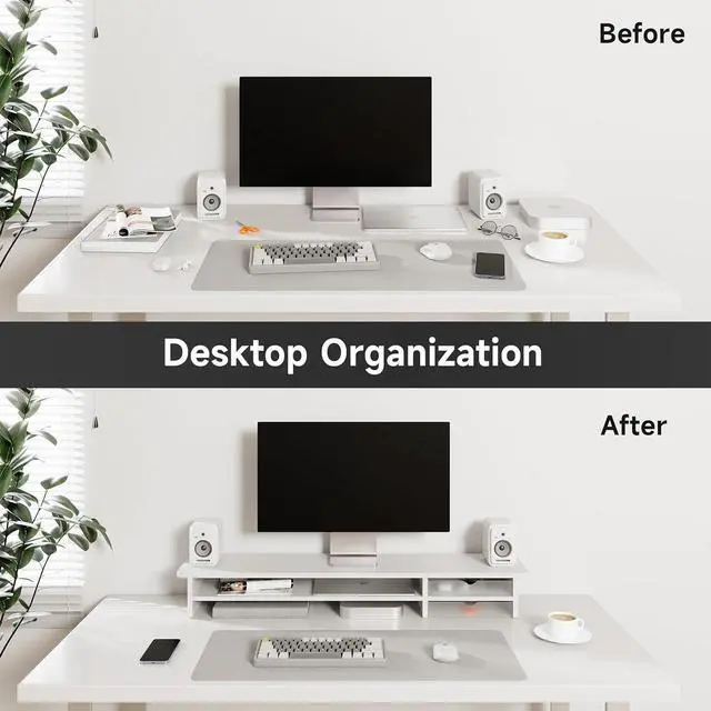 Alt view image 6 of 7 - Fenge Monitor Stand, Dual Monitor Riser, 42.5inch Large Desk Computer Monitor Stand Riser with Drawer, 2 Tier Wood & Acrylic Desktop Organizer for Computer, Laptop, Printer, TV Screen Riser