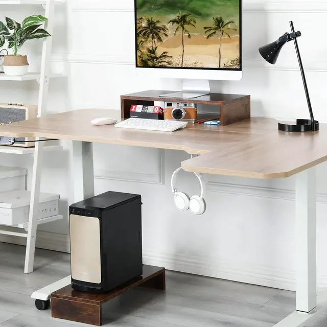 Alt view image 6 of 7 - TEAMIX 2 Pack Monitor Stand Riser-20 inch, Wood Monitor Stand, Desktop Organizer TV/Screen/PC/Printer/Laptop Riser, Computer Stand with Keyboard Organizer Desktop Stand, Monitor Riser