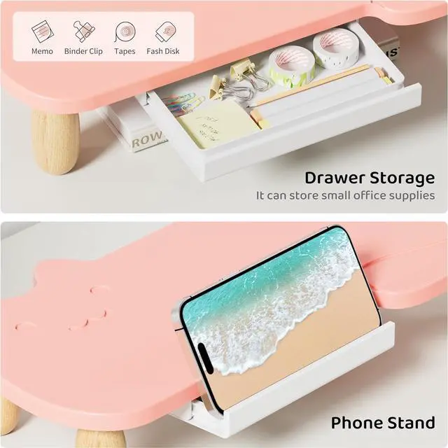 Alt view image 3 of 7 - Monitor Stand Riser,Cat Shape Sturdy Wood Computer Monitor Stand, Monitor Stand Riser, Multi-Purpose Desktop Organizer Riser for Computer,Laptop,Printer,TV,Pink