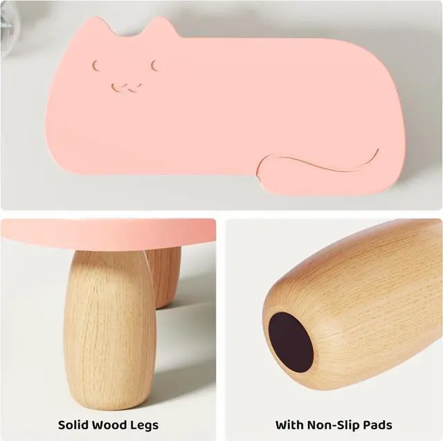 Alt view image 6 of 7 - Monitor Stand Riser,Cat Shape Sturdy Wood Computer Monitor Stand, Monitor Stand Riser, Multi-Purpose Desktop Organizer Riser for Computer,Laptop,Printer,TV,Pink