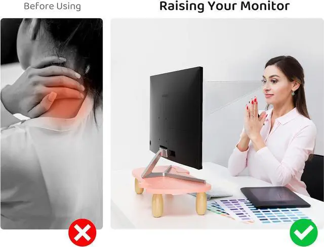 Alt view image 5 of 7 - Monitor Stand Riser,Cat Shape Sturdy Wood Computer Monitor Stand, Monitor Stand Riser, Multi-Purpose Desktop Organizer Riser for Computer,Laptop,Printer,TV,Pink