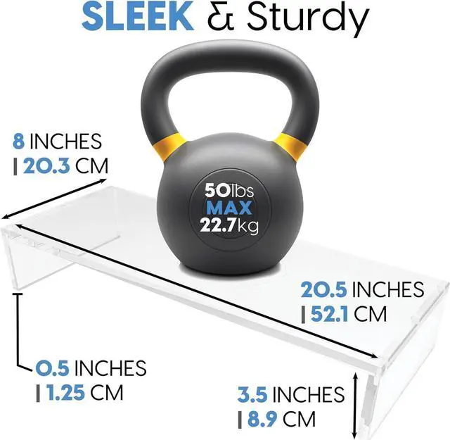 Alt view image 5 of 7 - Mammoth High Grade Heavy Duty Clear Acrylic Computer Monitor Riser Stand for Home and Office, 20" Wide Base with 50LBs Load